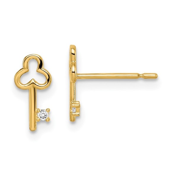 14k Yellow Gold Madi K Children's Kids Girls Jewelry CZ Key Post Earrings